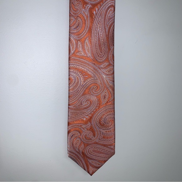 Michael‎ Kors Tie 100% Silk Paisley Orange Lilac Men's  Unisex 3” width - Picture 3 of 6